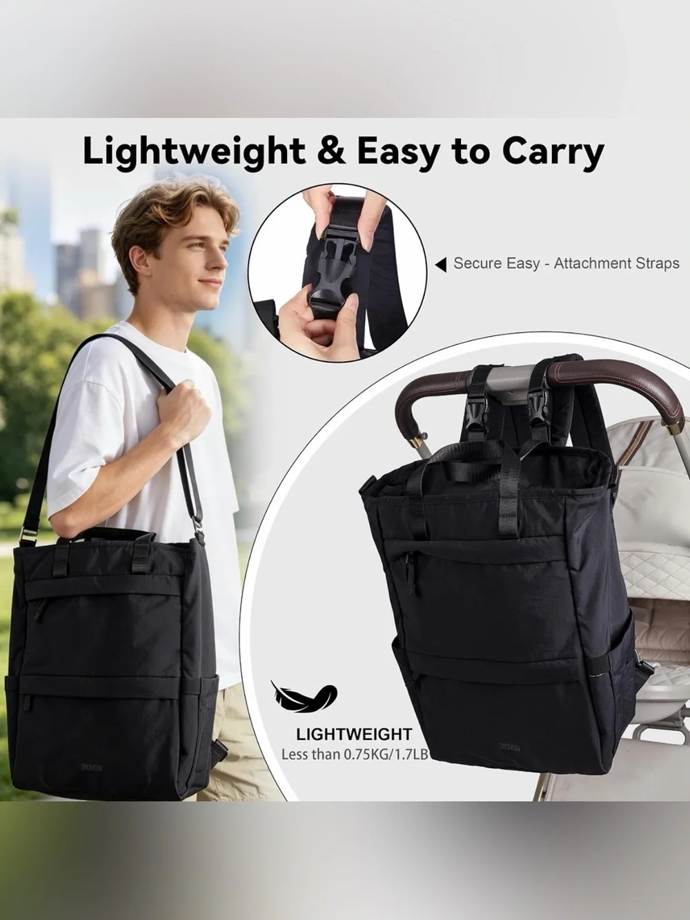 New Diaper bag  Black Tote Backpack - with changing pad